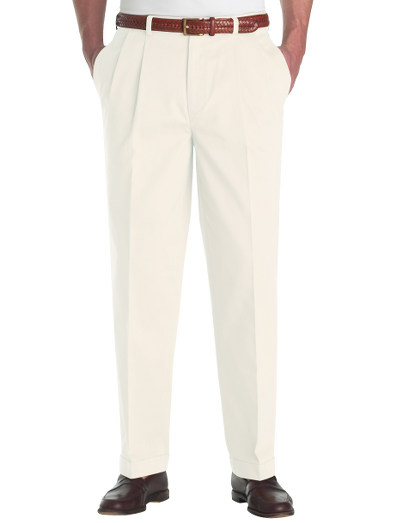 High-performance chinos in specially treated pure cotton that resists wrinkles. Enzyme-washed for superior softness. On-seam pockets, back welt pockets. Elliot fit: Pleat front. Relaxed fit. Cuffed hem. French fly. Machine wash. Imported.