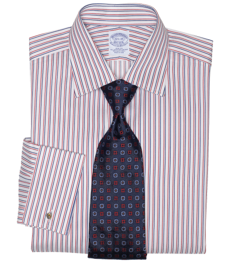 Pure Egyptian cotton woven in Italy. French front placket and split-back chevron yoke. Hamilton collar and signature shirring at French cuffs. Machine wash. Made in the USA. Cuff links not included.