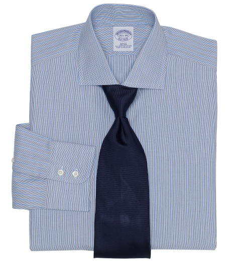 Pure Egyptian cotton woven in Italy. Hamilton collar. Signature shirring at double-button barrel cuffs. French placket and chevroned split back yoke. Machine wash. Made in the USA