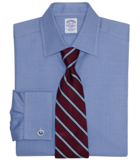 Pure Egyptian cotton woven in Italy. French placket, split-back yoke. Hamilton collar and signature shirring at French cuffs. Machine wash. Made in the USA. Cuff links not included.