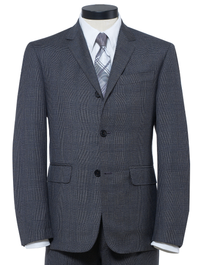 Pure wool.  3-button, double back vent. Genuine horn buttons. Jacket sleeves are unfinished, signature cuff is 2-button holes. Full canvas construction. Locker loop at back neck. Jacket is lined in signature stripe lining of cotton and model blend. Trousers are zip fly and lined in 100% Bemberg signature stripe lining. Unfinished hem. Can be finished as seen or with a cuff and no break. Dry clean. Made in the USA.