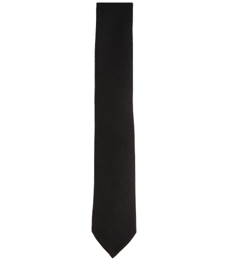 Pure wool. 2 1/4" width. Grosgrain trim at neck. Made in the USA.