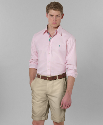 Lightweight garment dyed cotton. Seersucker pocket and interior waistband garment dyed details. 11"inseam. Machine wash. Imported.