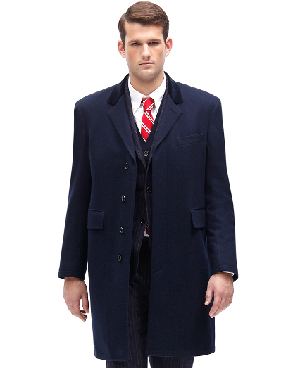 Pure cashmere. Full canvas construction. Genuine horn buttons. Cotton velvet top collar. Locker loop at back neck. Signature stripe Bemberg lining. Coat is shipped ready to be altered with cut button holes. Dry clean. Made in Italy.