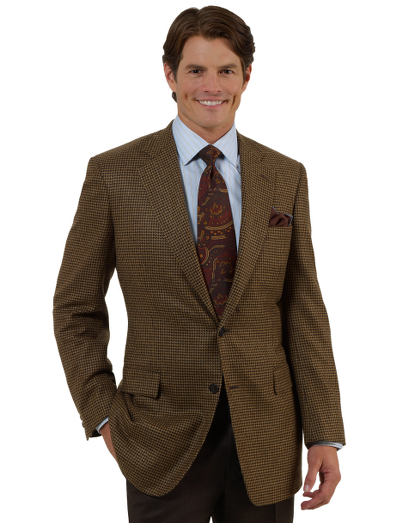 Luxurious cashmere woven in Italy. 2-button, center vent. Madison fit. Three-eighths lined. Imported. Dry clean.