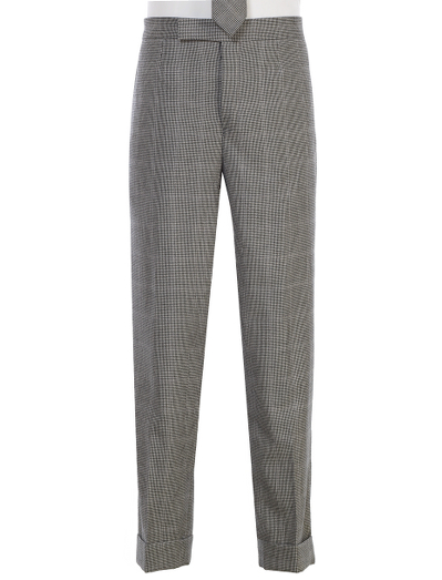 Pure wool. Button fly. Genuine horn buttons. Tab front. Unfinished hem. Signature stripe Bemberg lining. Dry clean. Made in Italy.