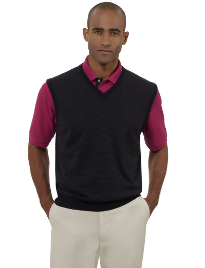 Knitted from pure Saxxon wool which is renowned for it's unsurpassed softness, natural stretch. It is extremely lightweight with a cashmere touch. Subtle micro stripe pattern. Fully fashioned. Dry clean. Imported.