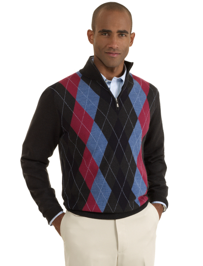 Knitted from pure Saxxon wool which is renowned for it's unsurpassed softness, natural stretch. It is extremely lightweight with a cashmere touch. Updated argyle pattern. Country Club Logo zipper pull. Fully fashioned. Dry clean. Imported.