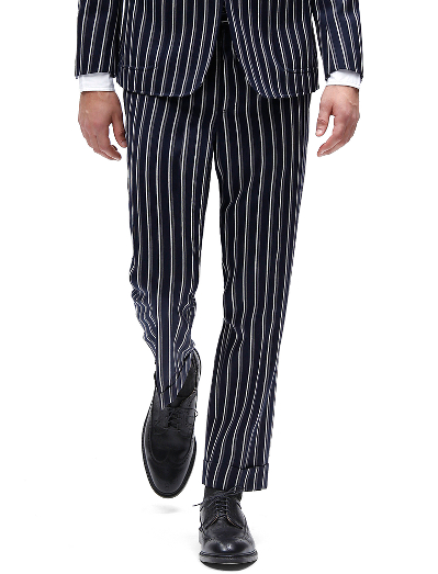 Pure wool. 100% Bemberg signature stripe lining. Button fly. Genuine horn buttons. Unfinished hem. Can be finished as seen or with a cuff and no break.  Dry clean only. Made in Italy.