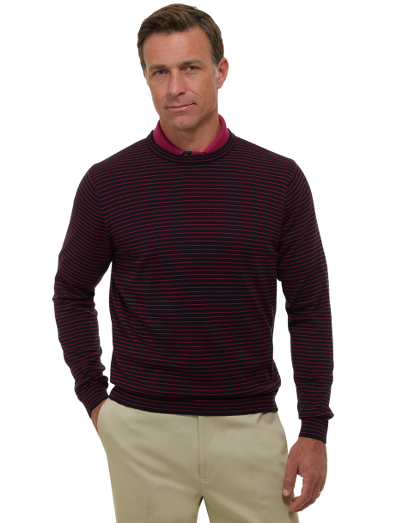 Knitted from pure Saxxon wool which is renowned for it's unsurpassed softness, natural stretch. It is extremely lightweight with a cashmere touch. All-over fine stripe pattern. Fully fashioned. Dry clean. Imported.