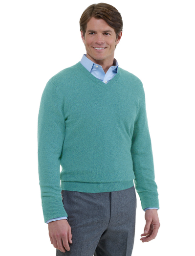 Pure cashmere spun and dyed in Scotland. Knitted at one of the oldest Scottish knitters in existence. Sweaters are washed in water from the River Tweed for added softness. Each sweater is hand finished. Classic v-neck body, fully fashioned. Hand wash or dry clean. Imported.