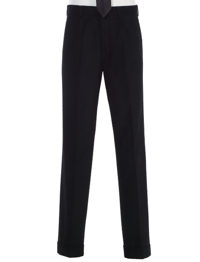 Pure cotton twill. 100% Bemberg signature stripe lining. Button fly. Genuine horn buttons. Belt loops. Unfinished hem. Can be finished as seen or with a cuff and no break.  Dry clean only. Made in the USA.