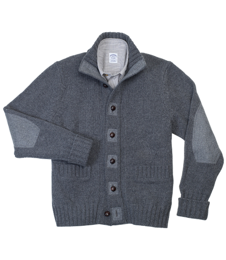 Extra-soft wool and cashmere blend. Button-front cardigan with genuine woven leather buttons. Turn back cuff. Woven flannel trim and knit lined pockets. Fully fashioned. Dry clean. Imported.