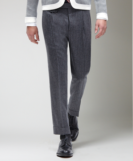 Pure wool. 100% Bemberg signature stripe lining. Button fly. Genuine horn buttons. Unfinished hem. Can be finished as seen or with a cuff and no break. Dry clean only. Made in the USA.