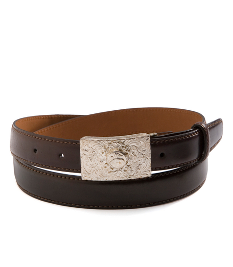 Cordovan Belt with Rectangular Etched Buckle