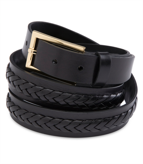 Calfskin with brass hardware. Tone-on-tone lacing. 1 1/4" width. Made in Italy.