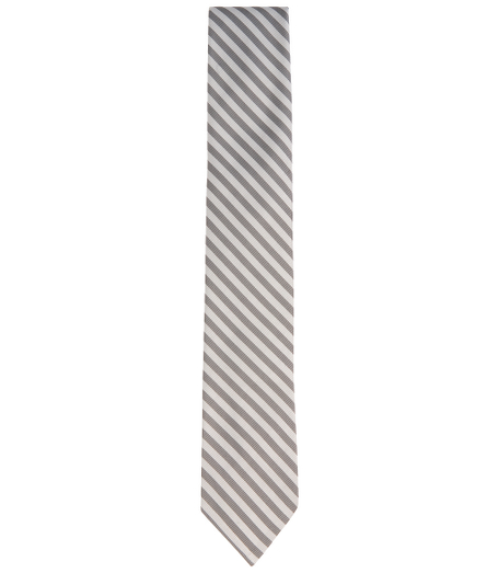 Silk and cotton from Italy. 2 1/4" width. Grosgrain trim at neck. Made in the USA.
