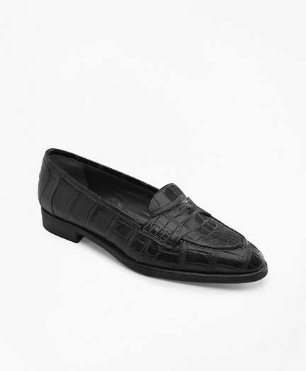Glazed American Alligator. Fully leather lined. Leather sole. 1" heel. Made in Italy.