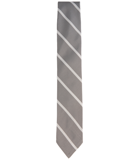 Silk and cotton from Italy. 2 1/4" width. Grosgrain trim at neck. Made in the USA.