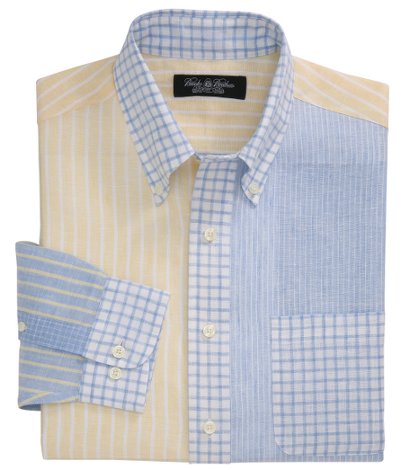 Pure linen.  Gusseted side seams.  The original Polo� button-down collar. Left chest pocket.  Mother-of pearl buttons.  Center back pleat.  Signature shirring at barrel cuffs.  Machine wash.  Imported.  Available in two lengths:  regular and long.