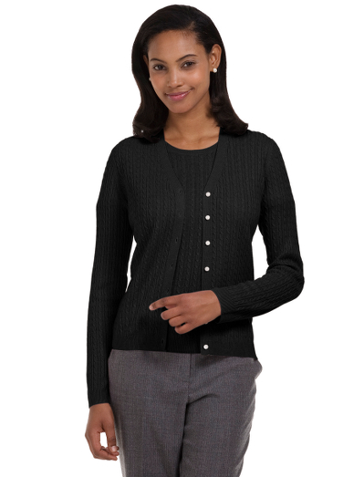 Silk/cashmere. Rib trim. Mother-of-pearl buttons. Dry clean. Imported.