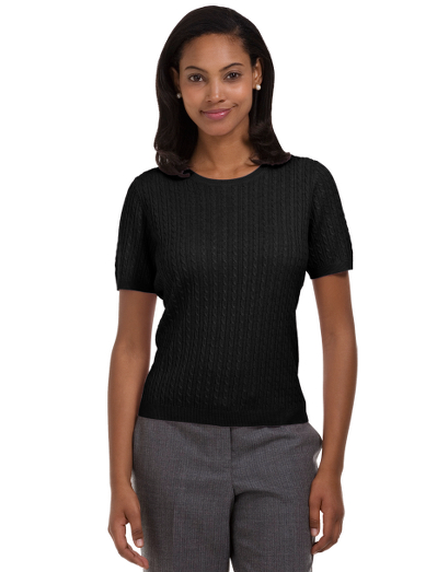 Silk/cashmere. Rib trim. Short sleeve. Dry clean. Imported.