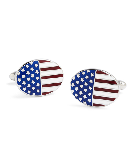 Sterling silver with red, white and blue enamel.  T-back.  Made in England.