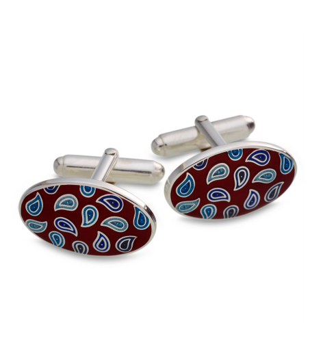 Sterling silver enamel. Paisley motif. Imported.