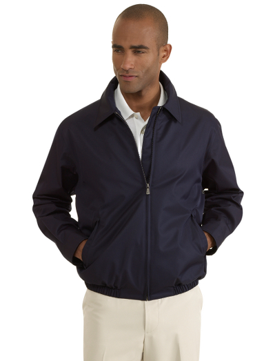 Waterproof, breathable fabric with moisture wicking. Mesh lining for ultra lightweight, versatile jacket. Fully taped seams and elastic waist. Short zip body with storm pockets. Dry clean. Imported.