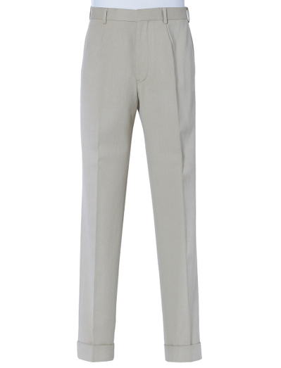 Pure cotton twill. 100% Bemberg signature stripe lining. Button fly. Genuine horn buttons. Belt loops. Unfinished hem. Can be finished as seen or with a cuff and no break.  Dry clean only. Made in the USA.