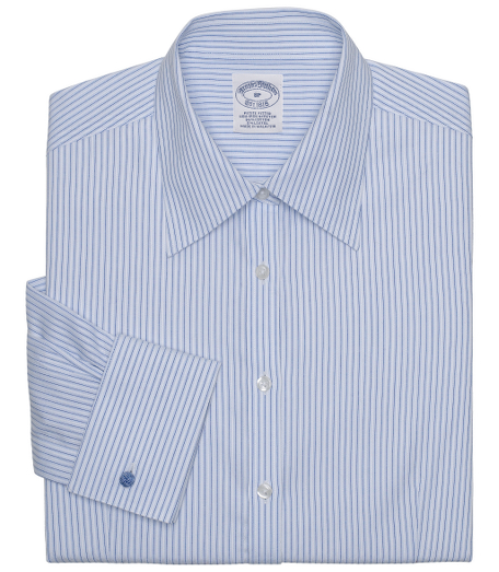Fitted silhouette, slightly tailored for a slimmer appearance.  Woven in cotton with a touch of  DOW XLA for stretch,  treated to remain virtually wrinkle-free. Front and back darts. Traditional placket. Forward point collar and French cuffs. Machine wash. Imported.