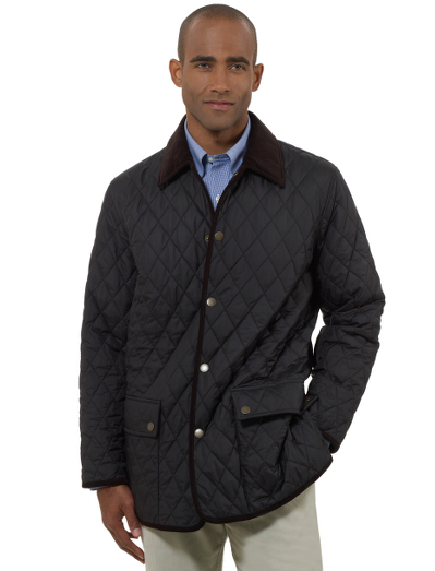 Lightweight polyester shell with soft hand.  Diamond quilted with Primaloft fill. Snap front closure. Corduroy collar. Wind resistant, water-repellent, retains warmth when wet.  Extremely light-weight and packable. Dry clean. Imported.