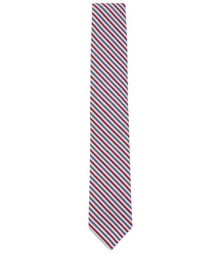 Pure cotton. 2 1/4" width. Grosgrain trim at neck. Made in the USA.