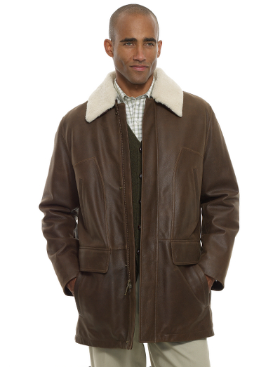 Made from extremely durable genuine leather. Wool and cashmere body lining with 100% Bemberg sleeve lining.  Removable shearling collar.  2-way center front zipper with covered placket. Professional leather clean only. Imported.