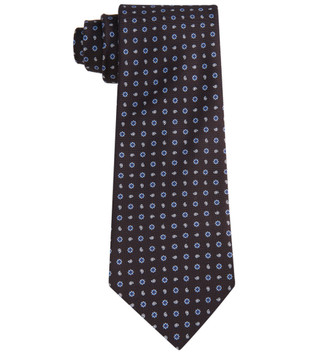 Pure silk printed in Italy. 4" width. Self-loop. Dry clean. Made in the USA.