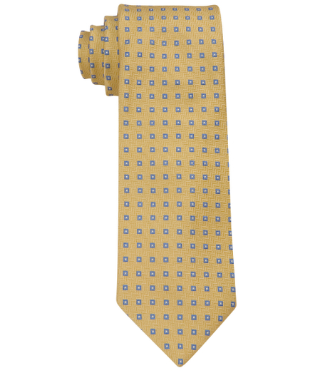 Pure silk woven in England. Fabric is treated to repel liquids and stains. 3 1/2" width. Dry clean. Made in the USA.