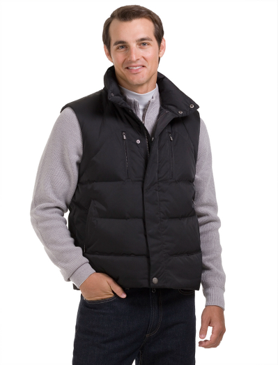 Polyester with 100% goose down. 2-way zipper. Machine wash. Imported.