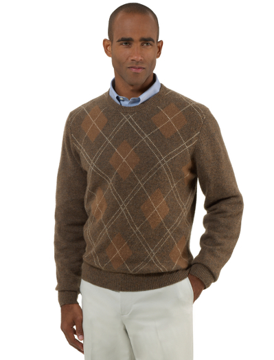 Luxuriously soft baby camel hair in a natural color. Classic crewneck style in an updated argyle pattern. Fully fashioned. Imported.