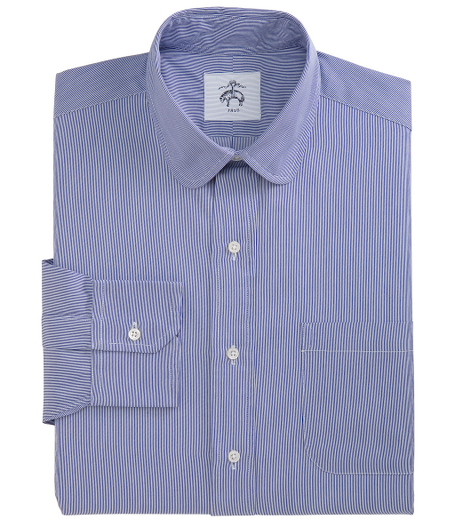 Pure cotton broadcloth.  Round collar. Mitered cuffs.  Side gussets. Mother-of-pearl buttons. Locker loop at back neck. Machine wash. Made in the USA.