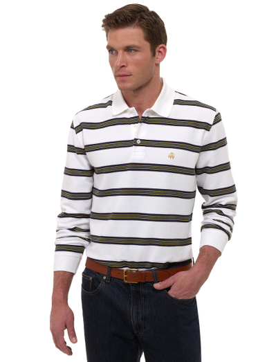 Our classic long sleeve polo shirt knitted in extrafine pique stitch for superior softness. A performance finish enhances shape retention and resistance to shrinking, fading and pilling. Brooks Brothers logo buttons. Machine wash. Imported.