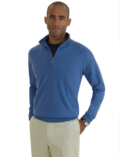Pure cotton. Finished with a signature performance treatment to enhance shape retention and resistance to shrinking, fading and piling. Signature Country Club patch on rear yoke. Half zip body with Country club logo zipper pull and raglan sleeves. Machine wash. Imported.
