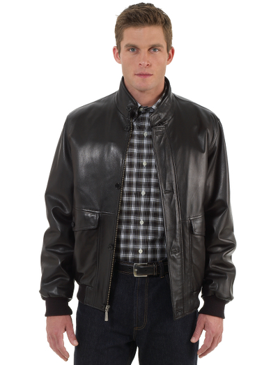 Genuine lambskin. Diamond quilted Bemberg lining. Ribbed waistband and cuffs. Stand-up collar. Genuine corozo buttons. Professional leather clean only. Imported.