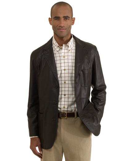 Classic blazer silhouette in lambskin. Genuine corozo buttons and Bemberg lining. Professional leather clean only. Imported.