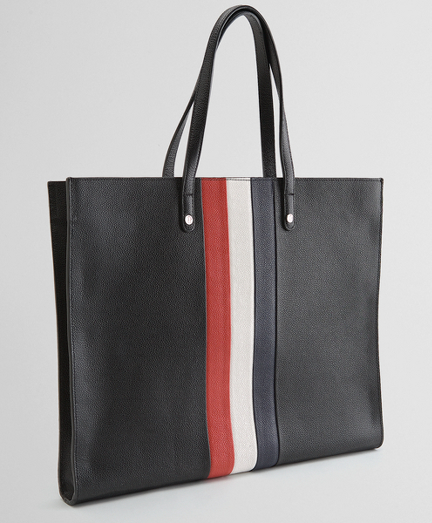Pebble leather. 16" x 19 1/2". Made in China.