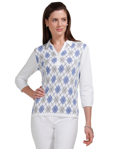 Supima� cotton. Mother-of-pearl buttons. Ribbed at neck, placket, cuff and hem. Tipping on collar. Machine wash. Imported.