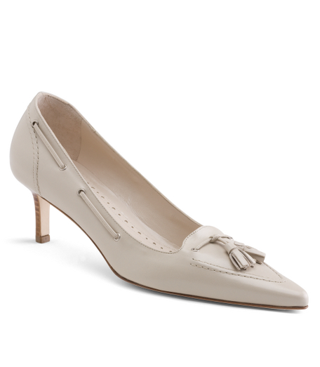 Supple Italian calfskin pump with 2 1/4" heel. Leather lining and sole. Made in Italy.