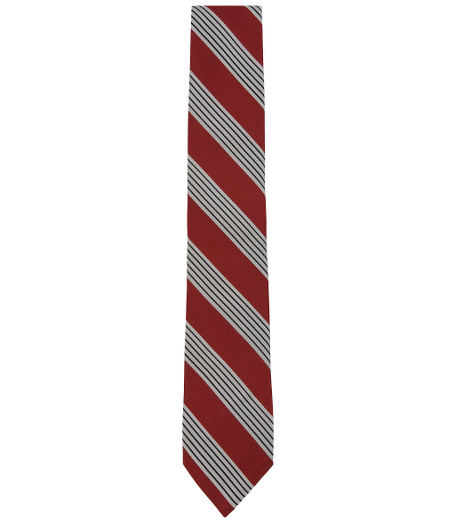 Silk and cotton from Italy. 2 1/4" width. Grosgrain trim at neck. Made in the USA.