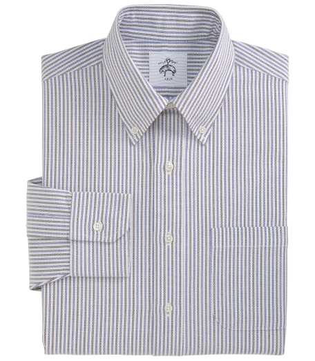 Pure cotton oxford.  Button-down collar. Mitered cuffs.  Side gussets. Mother-of-pearl buttons. Locker loop at back neck. Machine wash. Made in the USA.