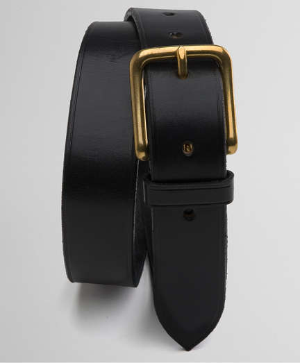 Bridle leather with brass buckle. 1 1/4" thick. Imported.