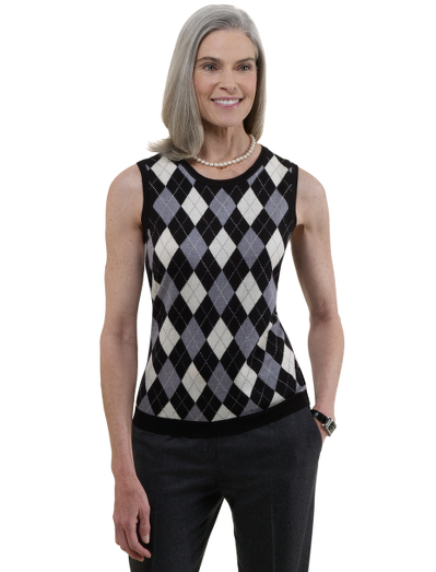 Extrafine Italian merino wool crewneck with rib trims. Placed argyle. Dry clean. Imported.